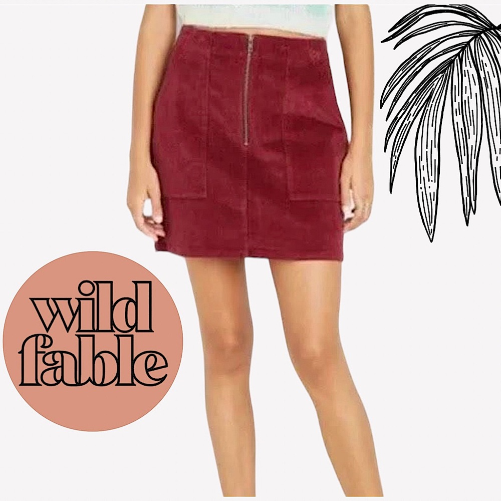 WILD FABLE HIGH WAIST CORDUROY FRONT ZIP SKIRT BURGUNDY SIZE 2